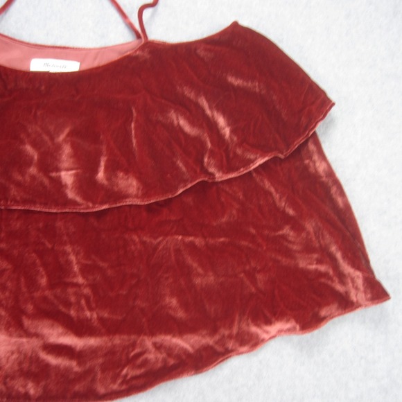 Madewell Tank Womens Small Rust Red Velvet Ruffle Cold Shoulder Spaghetti Top - Picture 4 of 13